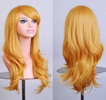 Перука блондинки пшенична довга хвиляста з довгим чубчиком 60 см