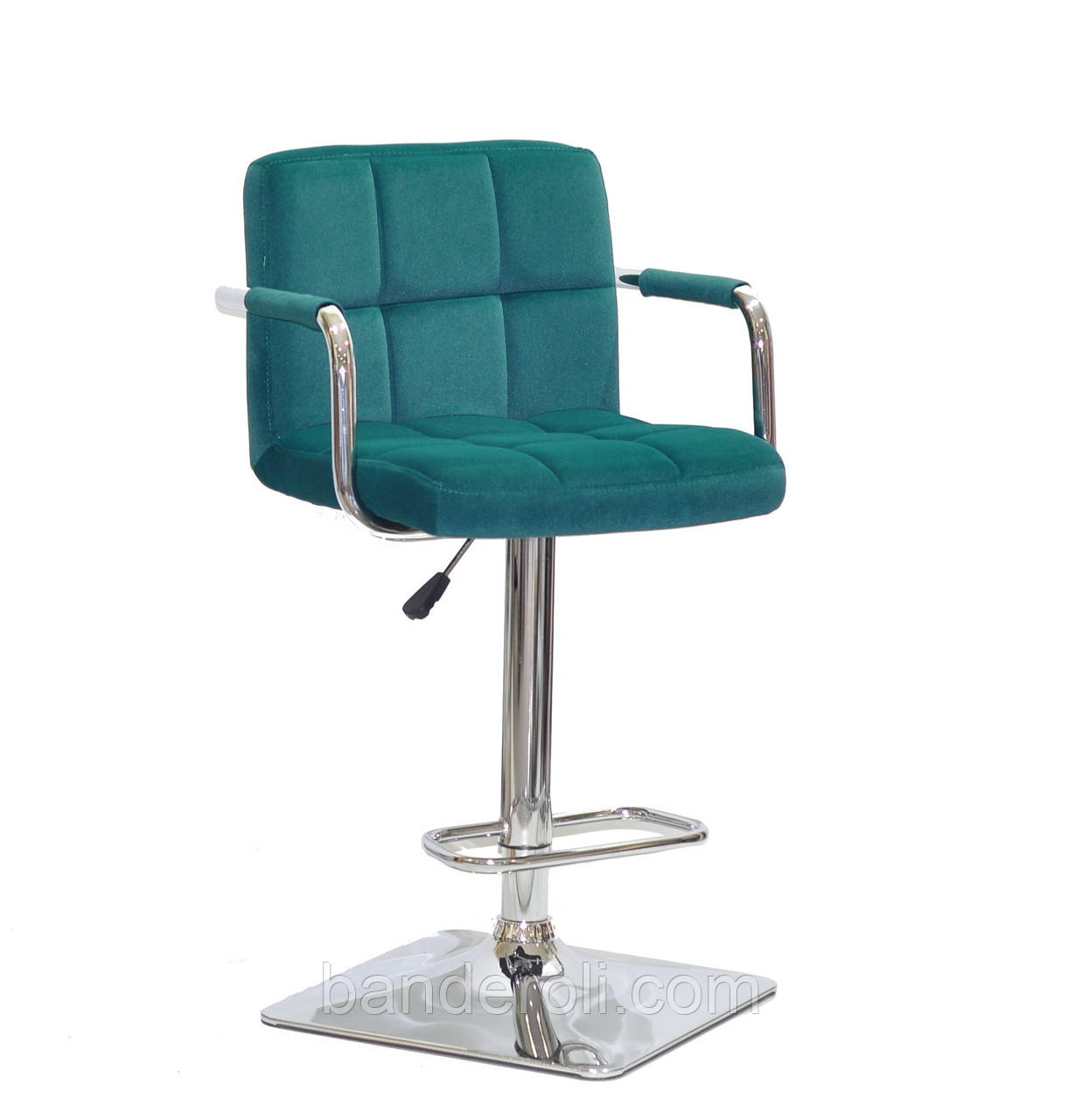 Барне крісло Arno Arm BAR 4-CH-Base зелений велюр на хромованою ніжці з хромованими підлокітниками, фото 1