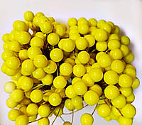Калина декоративная лаковая 20 веток/40 ягод, цвет желтый