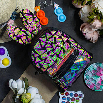 Рюкзак дитячий стильний з паєтками і вушками на блискавці з прозорим кишенею Luna