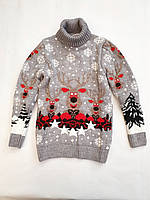 Дитячий в'язаний светр з оленями для дівчинки 6-7 років