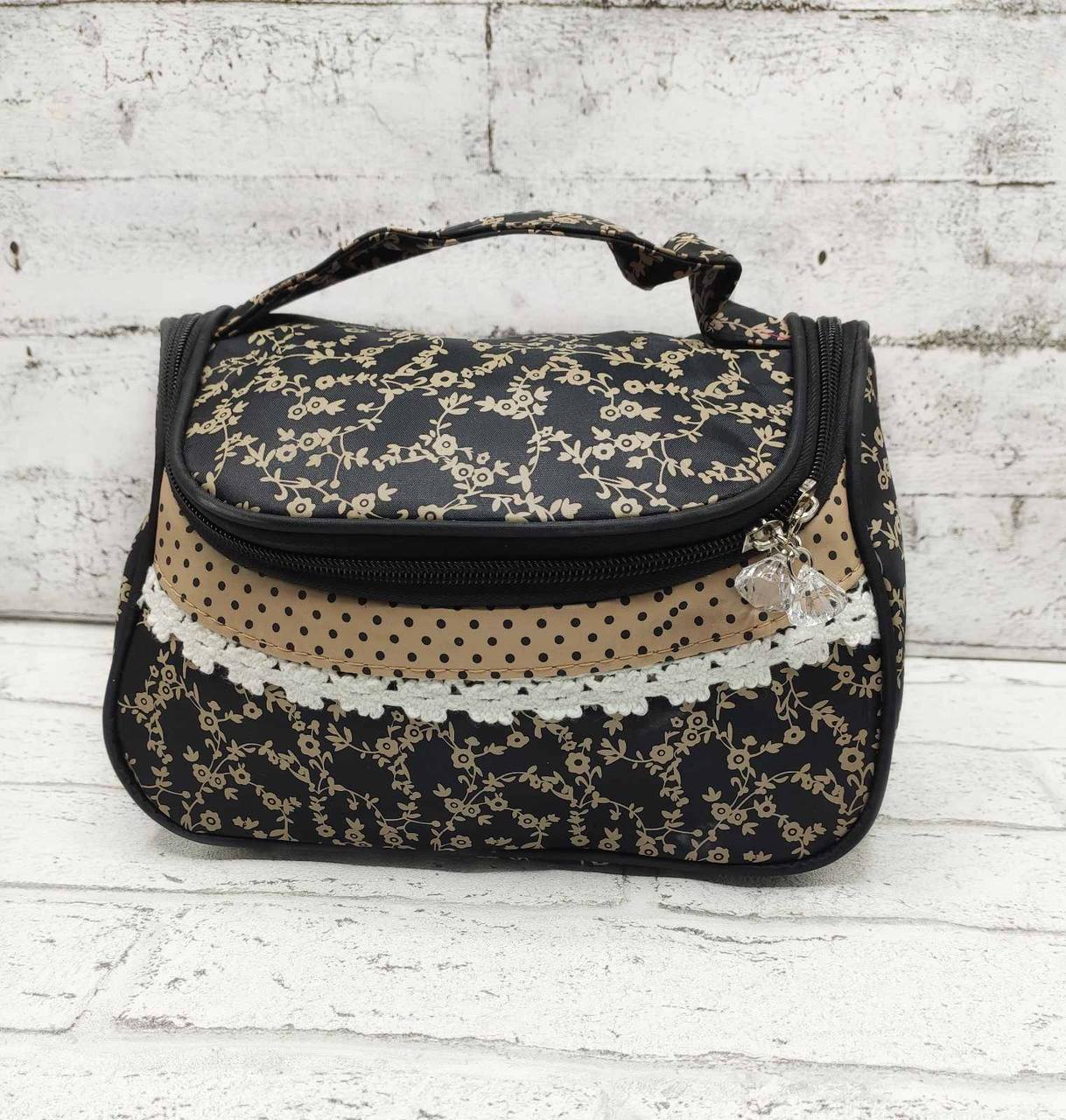 Жіноча Косметичка на блискавці 15*22 см з ручкою floral print квітковий принт Luna Коричневий