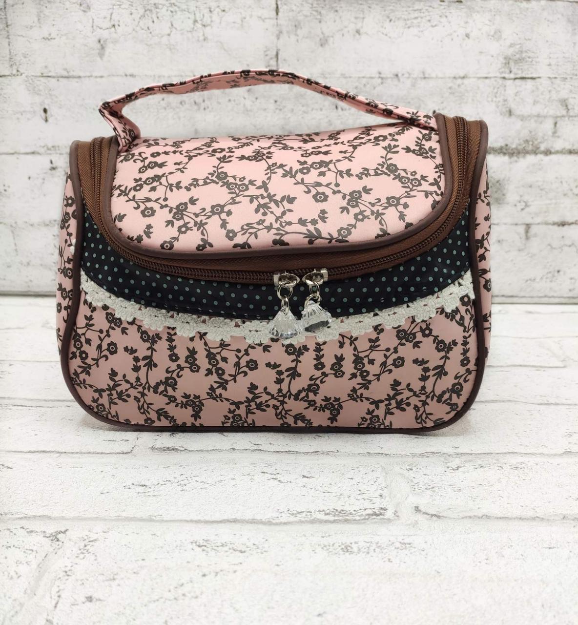 Жіноча Косметичка на блискавці 15*22 см з ручкою floral print квітковий принт Luna Рожевий