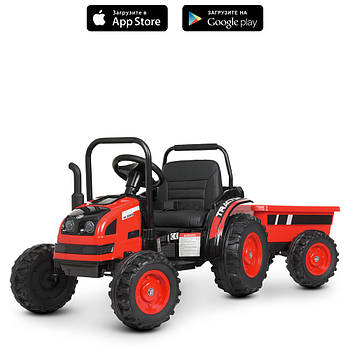 Дитячий електромобіль-трактор з причепом Bambi M 4419EBLR (2 мотора за 35W, USB, Пульт управління)