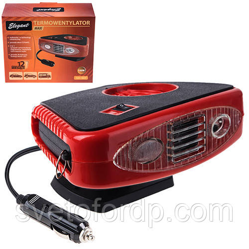 Тепловентилятор автомобільний з діодами 12V 150W/180W обігрів/охолодження + 1,9 м кабель Elegant, фото 1