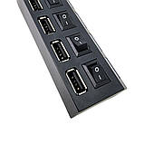 USB хаб 2.0 концентратор адаптер розгалужувач на 4 порти з перемикачами на кожен порт чорний живлення від USB, фото 7