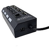 USB хаб 2.0 концентратор адаптер розгалужувач на 4 порти з перемикачами на кожен порт чорний живлення від USB, фото 8