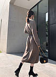 Сукня трикотажна жіноча з поясом, коричнева, фото 2
