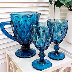 Набір глечик і келихи 7 предметів Кубки Смарагд синій