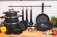 Набор кухонной посуды 17 предметов EDENBERG EB-8146 / Набор казанов (кастрюль) с мраморным покрытием