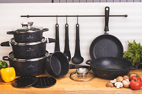 Набір кухонного посуду 17 предметів EDENBERG EB-8146 / Набір казанів (кастрюль) з мармуровим покриттям