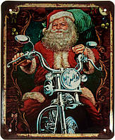 Металлическая табличка / постер "Санта-Байкер" 18x22см (ms-002856)