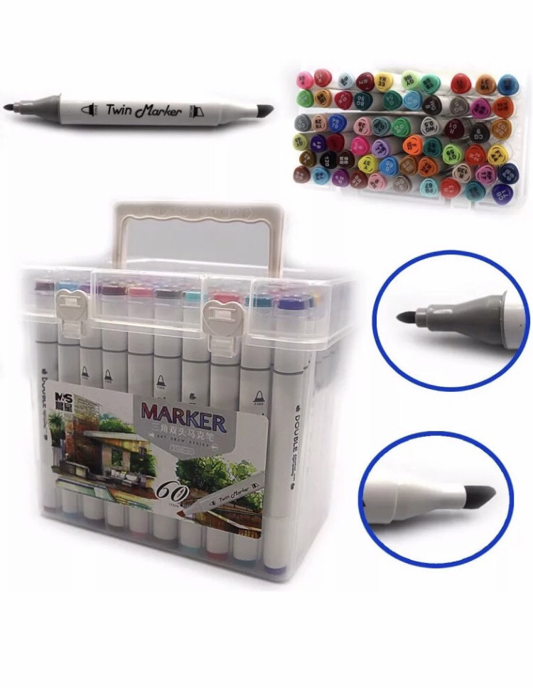 Скетч маркери SketchMarker M&S Twin двосторонні для паперу набір 60 шт. триранні 2588-60, фото 1
