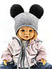 Детская вязаная шапка теплая с флисом и завязками детские головные уборы серая (ШДТ174)