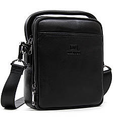 Сумка чорна чоловіча шкіряна мала 100% натуральна шкіра два відділи з плечовим ременем Bretton BE 411-5