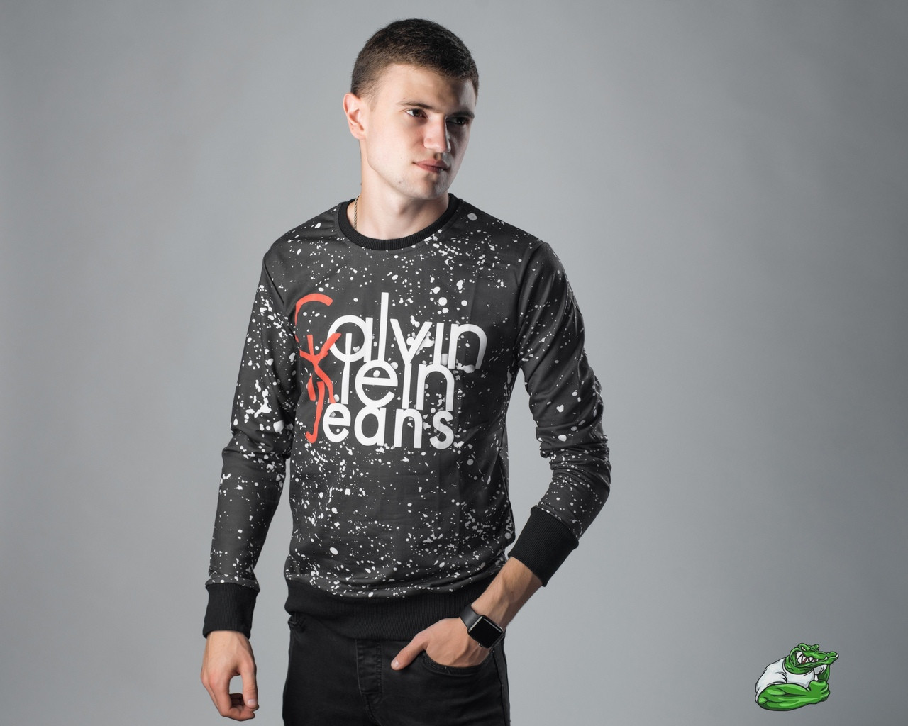 Кофта свитшот мужской весна-осень чёрный брендовый Calvin Clein Jeans