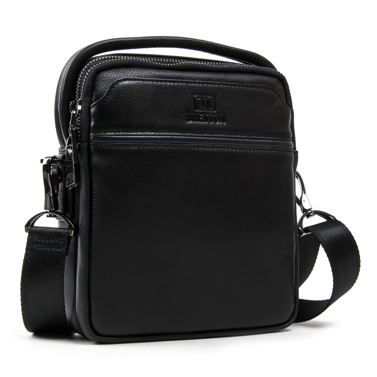 Сумка барсетка чоловіча шкіряна чорна на плече з ручкою на два відділи Bretton BE 407-41 розмір 18х21х8 см