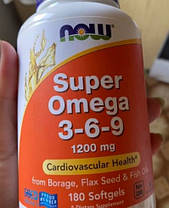 Жирні кислоти Омега 3 NOW Super Omega 3-6-9 1200 mg 180 капс риб'ячий жир, фото 3
