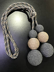 Підхоплювач для штор плетені кулі на шнурку бежевого та сірого кольору