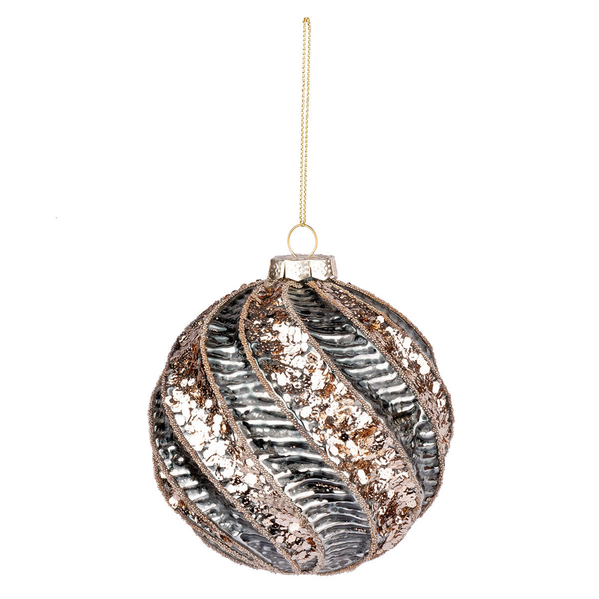 Новорічна куля Novogod'ko, скло, 10 см, темно-зелена, матова, орнамент, фото 1