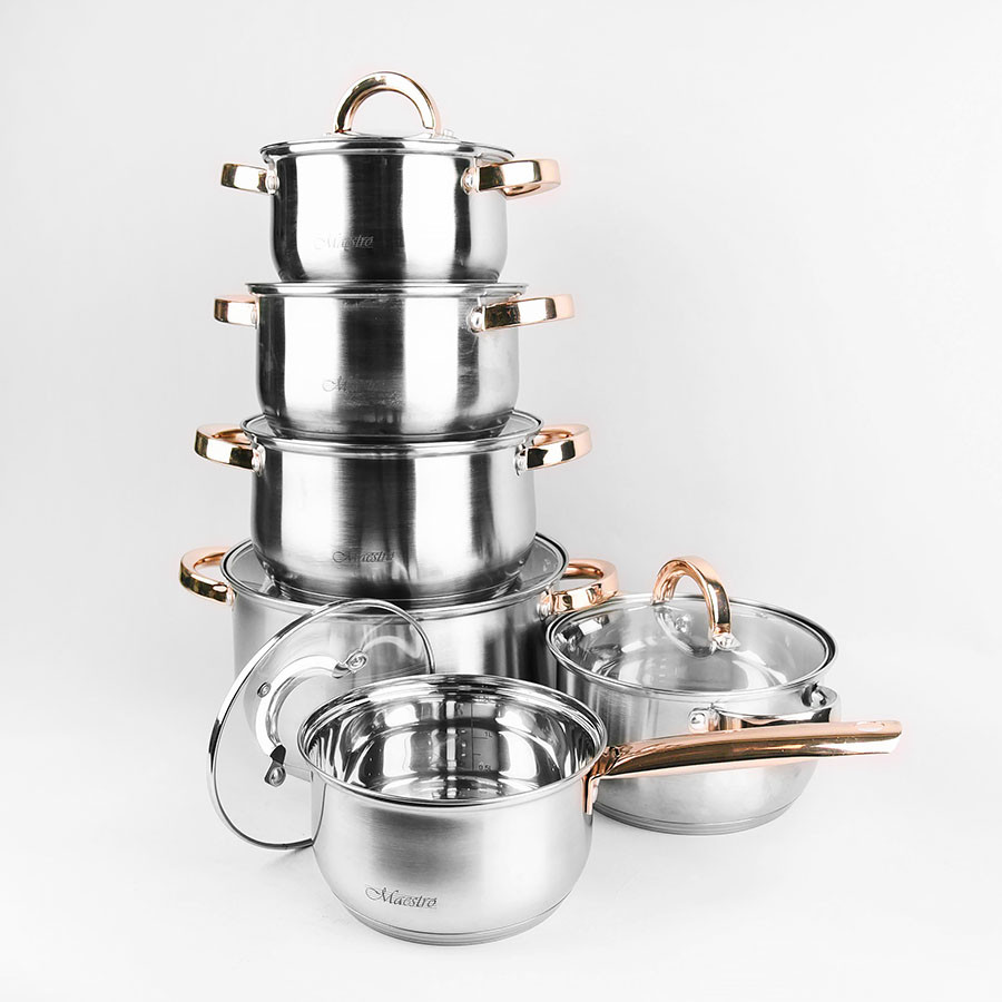 Набір кухонного посуду Maestro MR-2106, 12 предметів нержавіюча сталь, для індукції