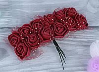 Розы из фоамирана с фатином .Цвет-бордовый,диаметр 20 мм.(цена за пучок 12 шт)