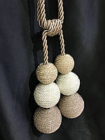 Подхват для штор плетённые шары на шнурке кофейного, бежевого и молочного цвета