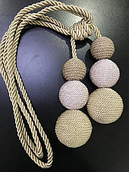 Підхоплювач для штор плетені кулі на шнурку кавового, бежевого та пудрового кольору