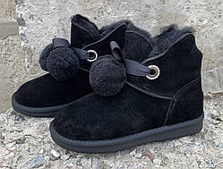 Уги зимові теплі жіночі з натуральної замші хутро чоботи вуги Baldinini бубони