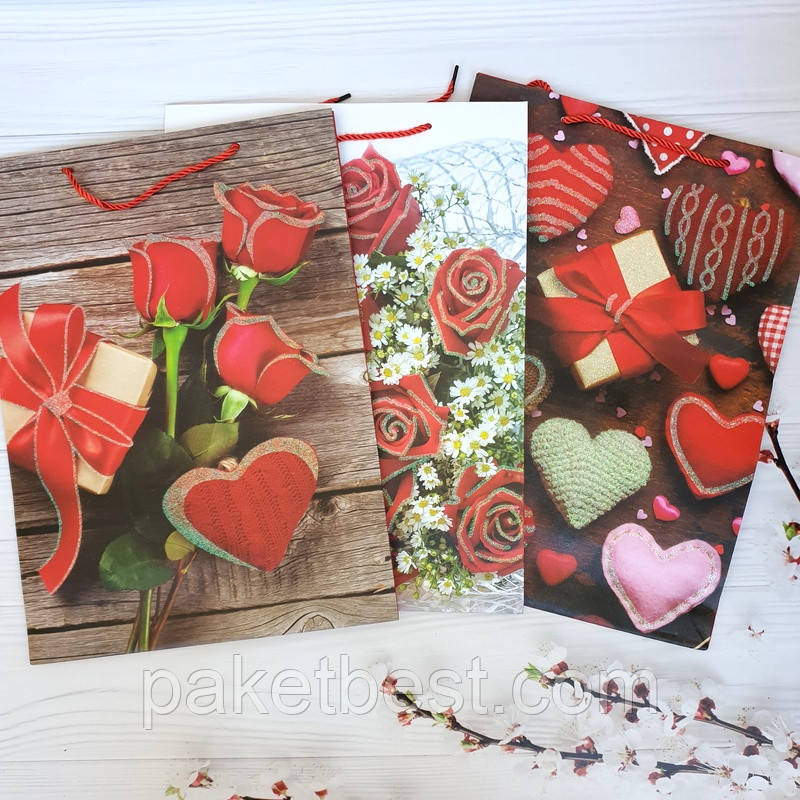 Пакет подарунковий МІКС — 3 картинки (31х42х12)