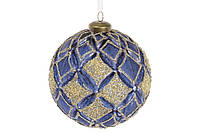 Набор (4шт.) ёлочных шаров матовых с декором 10см, цвет - cапфир с золотом