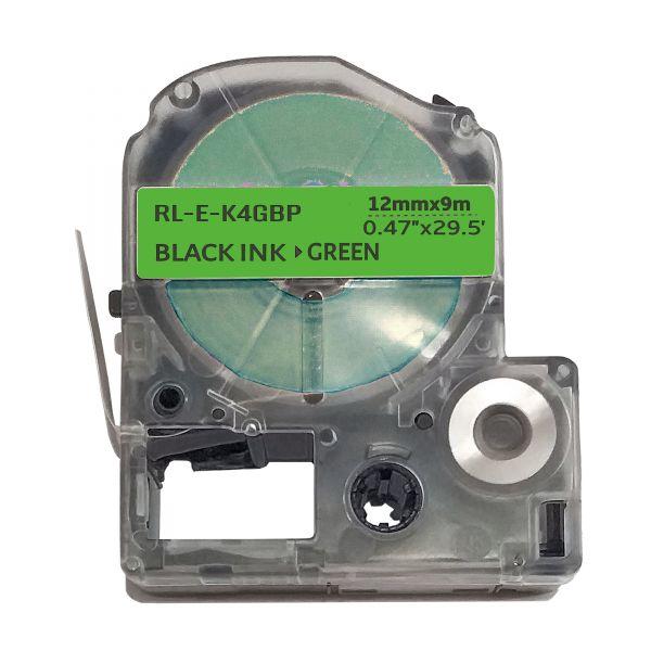 Універсальна стрічка 12мм 9м сумісна з Epson LK-4GBP (LK4GBP) UKRMARK E-K4GBP чорним на зеленому
