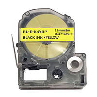 UKRMARK E-K4YBP, 12мм х 9м, черным на желтом, совместима с Epson LK-4YBP, Универсальная лента для принтеров эт