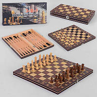 Шахи 3в1 магнітні, дерев'яна дошка шахи, в коробці 29 х 4 х 15 см 45103