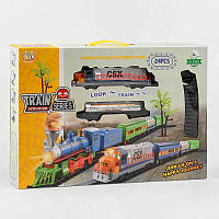 Железная дорога Грузовой поезд, на батарейках, 24 детали, длина путей 147 см, 2 вагона, свет, звук, в коробке