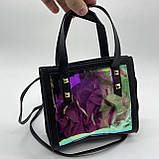 Жіноча прозора голографічна сумка на ремінці через плече крос-боді чорна, фото 4