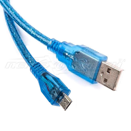 Кабель USB 2.0 - micro USB, з феритом, синій прозрачний, 5 м