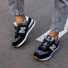 Дитячі та підліткові замшеві кросівки New Balance 574 Black/White