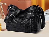 Сучасна жіноча чорна сумка через плече з екошкіри, модна трендова жіноча сумочка для дівчини.