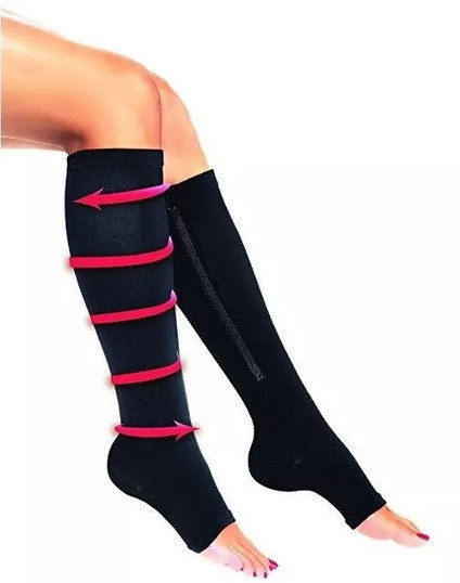 Лікувальні компресійні гольфи від варикозу S-M Zip Sox зі змійкою чорні