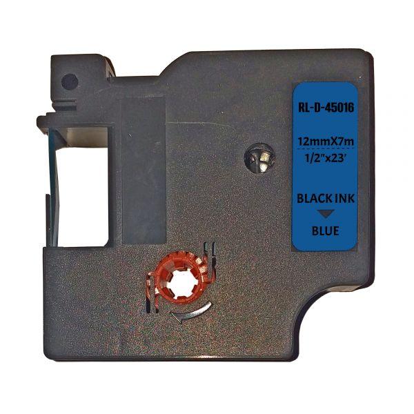 Блакитна універсальна стрічка 12мм 7м сумісна з Dymo D1 S0720560 Ukrmark D-45016P чорним на синій