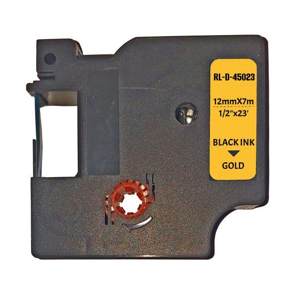 Універсальна стрічка 12мм х 7м сумісно з Dymo D1 S0720630 Ukrmark D-45023P чорним на золотистому