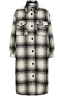 Пальто ONLLOU LONG CHECK SHACKET OTW 15238541-Pumice Stone-Checks:BLACK ONLY L Коричневый