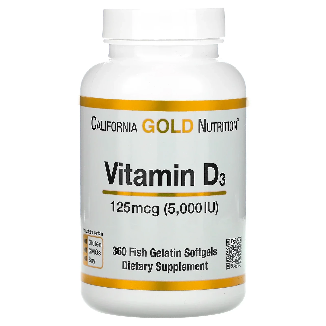 California Gold Nutrition, вітамін D3, 125 мкг (5000 МО), 360 капсул із риб'ячого желатину