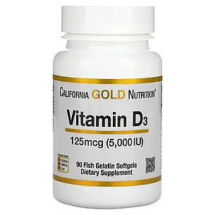 California Gold Nutrition, вітамін D3, 125 мкг (5000 МО), 90 капсул із риб'ячого желатину, фото 2