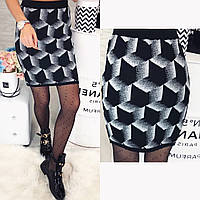 Жіноча коротка шорстка тепла спідниця оверсайз з принтом р.46-50 (50 см). Арт-4252/1