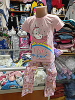 Хлопковая Пижама для девочки Футболка брюки розовая р.122 128 134 146