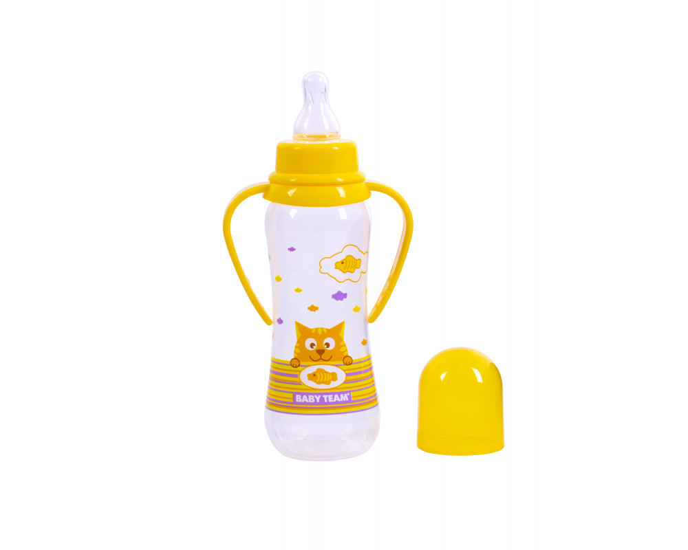 Пляшечка для годування з силіконовою соскою і ручками, 250 мл Baby Team