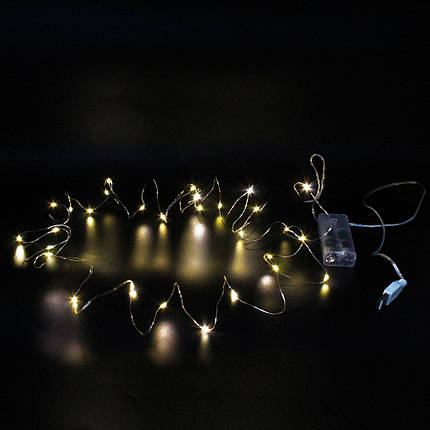 Новорічна гірлянда Xmas 30 Led 3M Copper на мідному дроті Крапля роси теплий білий на батарейках USB, фото 1
