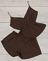Коричневый комплект майка+шорты из ткани софт, пижамы женские.